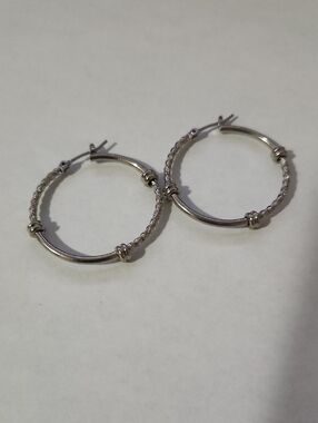 Sterling Silver Twist Hoop Earrings - Silver